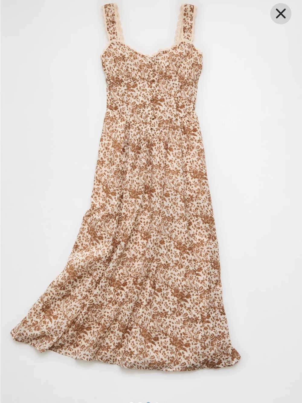 American Eagle Outfitters Cream and Brown Floral Midi Dress - Picture 3 of 13